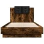 Bed frame headboard LED lights smoked oak 75x190 cm by vidaXL, Beds and slatted bases - Ref: Foro24-3210070, Price: 157,84 €,...