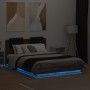 Estructura cama con cabecero luces LED roble Sonoma 135x190 cm