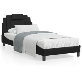 Estructura de cama con cabecero cuero sintético negro 80x200 cm