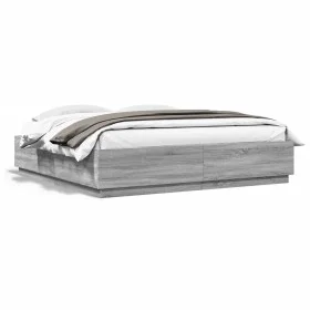 Sonoma gray wood bed frame with LED lights 200x200 cm by vidaXL, Beds and slatted bases - Ref: Foro24-3209588, Price: 190,59 ...