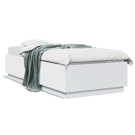 Estructura de cama con LED madera ingeniería blanco 90x200 cm