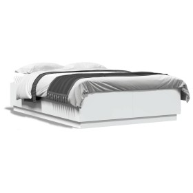White engineered wood bed frame with LED 140x200 cm by vidaXL, Beds and slatted bases - Ref: Foro24-3209611, Price: 176,07 €,...