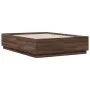 Bed frame with LED lights brown oak wood 140x190 cm by vidaXL, Beds and slatted bases - Ref: Foro24-3209645, Price: 171,12 €,...
