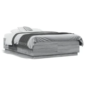 Sonoma gray wood bed frame with LED lights 120x190 cm by vidaXL, Beds and slatted bases - Ref: Foro24-3209658, Price: 159,70 ...