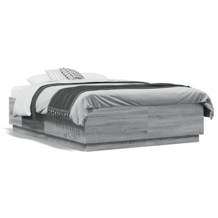 Estructura cama con luces LED madera gris Sonoma 120x190 cm de vidaXL, Camas y somieres - Ref: Foro24-3209658, Precio: 159,66...