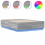 Sonoma gray wood bed frame with LED lights 120x190 cm by vidaXL, Beds and slatted bases - Ref: Foro24-3209658, Price: 161,54 ...