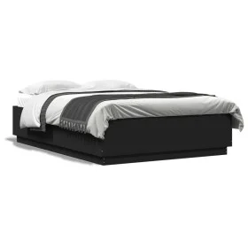 Bed frame with LED lights black engineered wood 150x200cm by vidaXL, Beds and slatted bases - Ref: Foro24-3209605, Price: 176...