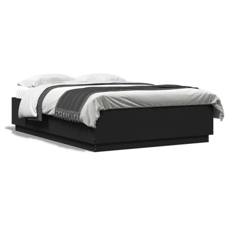 Bed frame with LED lights black engineered wood 150x200cm by vidaXL, Beds and slatted bases - Ref: Foro24-3209605, Price: 176...