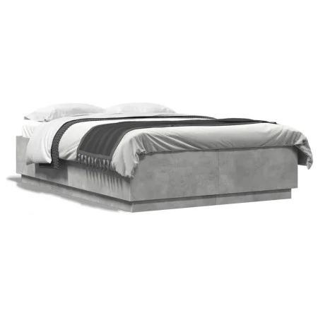 Bed frame with LED lights concrete gray wood 150x200 cm by vidaXL, Beds and slatted bases - Ref: Foro24-3209607, Price: 171,8...