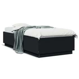 Bed frame with LED lights black engineered wood 100x200cm by vidaXL, Beds and slatted bases - Ref: Foro24-3209626, Price: 138...