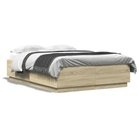 Sonoma oak wood bed frame with LED lights 140x200 cm by vidaXL, Beds and slatted bases - Ref: Foro24-3209613, Price: 169,51 €...