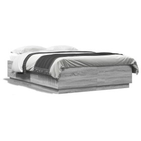 Sonoma gray engineered wood bed frame 150x200 cm by vidaXL, Beds and slatted bases - Ref: Foro24-3209700, Price: 156,65 €, Di...