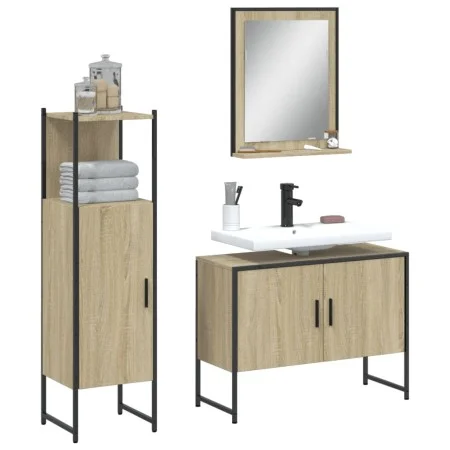 Set de muebles de baño 3 pzas madera contrachapada roble sonoma by vidaXL, Bathroom furniture - Ref: Foro24-3214350, Price: 1...
