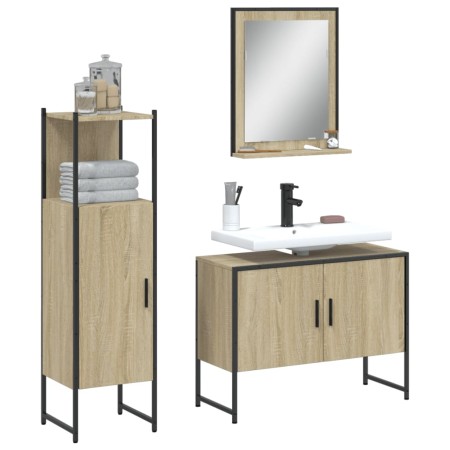 Set de muebles de baño 3 pzas madera contrachapada roble sonoma by vidaXL, Bathroom furniture - Ref: Foro24-3214350, Price: 1...