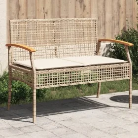 Banco de jardín con cojín ratán sintético beige y madera acacia by vidaXL, garden benches - Ref: Foro24-366257, Price: 114,91...