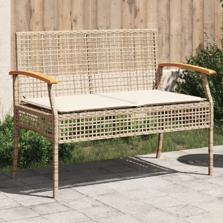 Gartenbank mit beigem Kissen aus synthetischem Rattan und Akazienholz. von vidaXL, Gartenbänke - Ref: Foro24-366257, Preis: 1...