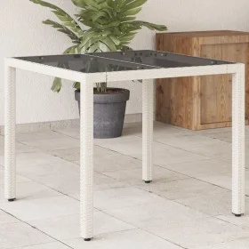 Mesa de jardín superficie de vidrio ratán PE blanco 90x90x75 cm by vidaXL, Garden tables - Ref: Foro24-368123, Price: 107,73 ...