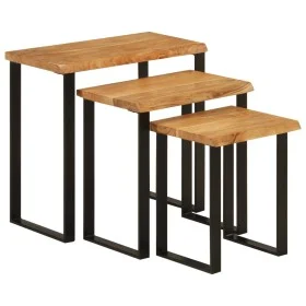 Set de 3 mesas apilables con borde natural madera acacia maciza by vidaXL, Side tables - Ref: Foro24-372760, Price: 116,43 €,...