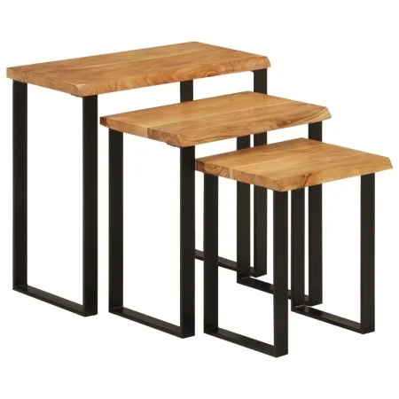 Set de 3 mesas apilables con borde natural madera acacia maciza by vidaXL, Side tables - Ref: Foro24-372760, Price: 116,43 €,...