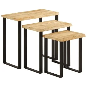 Set de 3 mesas apilables con borde natural madera maciza mango by vidaXL, Side tables - Ref: Foro24-372762, Price: 116,43 €, ...