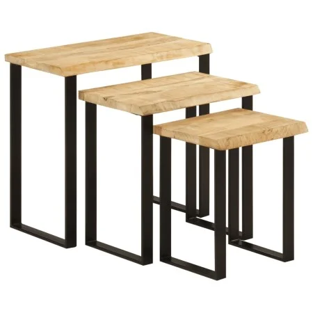Set de 3 mesas apilables con borde natural madera maciza mango by vidaXL, Side tables - Ref: Foro24-372762, Price: 116,43 €, ...