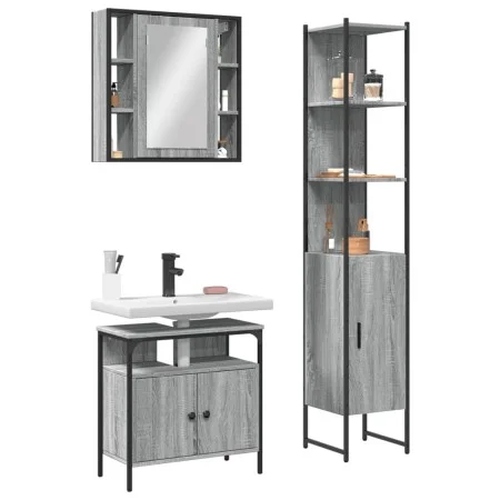 Set de muebles de baño 3 pzas madera contrachapada gris sonoma de vidaXL, Muebles de baño - Ref: Foro24-3214738, Precio: 198,...