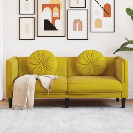 Sofá con cojines 2 plazas terciopelo amarillo de vidaXL, Sofás - Ref: Foro24-372638, Precio: 243,08 €, Descuento: %