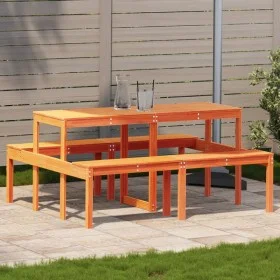 Massiver Kiefernholz-Picknicktisch in brauner Wachsoberfläche, 160x134x75 cm. von vidaXL, Gartentische - Ref: Foro24-844648, ...