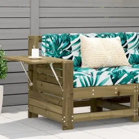 Sofá de jardín con reposabrazo mesa auxiliar madera impregnada by vidaXL, Modular outdoor sofas - Ref: Foro24-844882, Price: ...