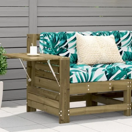 Sofá de jardín con reposabrazo mesa auxiliar madera impregnada by vidaXL, Modular outdoor sofas - Ref: Foro24-844882, Price: ...