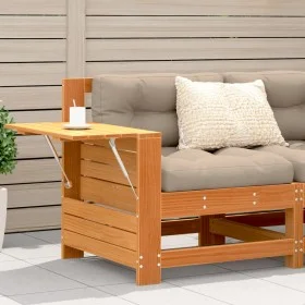 Sofá de jardín con reposabrazo mesa auxiliar madera pino marrón by vidaXL, Modular outdoor sofas - Ref: Foro24-844880, Price:...
