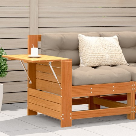Sofá de jardín con reposabrazo mesa auxiliar madera pino marrón by vidaXL, Modular outdoor sofas - Ref: Foro24-844880, Price:...