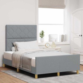Estructura de cama con cabecera Gris claro 120 x 190 cm tela Estructura de cama con cabecera Gris claro 120 x 190 cm tela