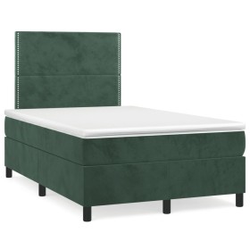 Cama box spring colchón y LED terciopelo verde oscuro 120x190cm