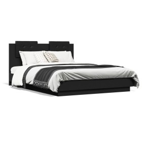 Estructura de cama con cabecero y luces LED negro 120x190 cm