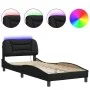Bed frame with LED lights black synthetic leather 90x190 cm by vidaXL, Beds and slatted bases - Ref: Foro24-3213899, Price: 1...