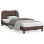 Estructura cama con luces LED cuero sintético marrón 90x200 cm