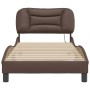Estructura cama con luces LED cuero sintético marrón 90x200 cm