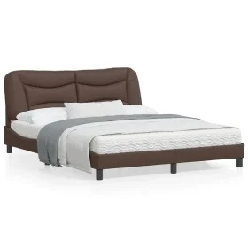 Bed frame with LED lights brown PE leather 160x200 cm by vidaXL, Beds and slatted bases - Ref: Foro24-3213943, Price: 282,86 ...