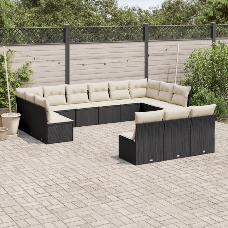 Set de sofás de jardín y cojines 13 pzas ratán sintético negro by vidaXL, Garden sets - Ref: Foro24-3250225, Price: 743,19 €,...
