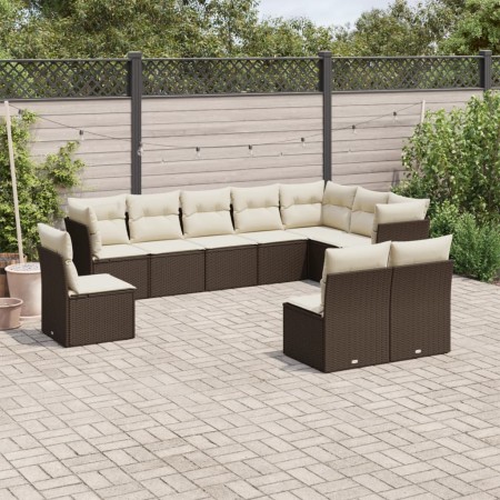 Gartensofa-Set, 10-teilig, mit braunen Kissen aus synthetischem Rattan. von vidaXL, Gartensets - Ref: Foro24-3217803, Preis: ...
