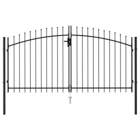 Cancela de valla doble puerta con puntas acero negro 3x1,5 m