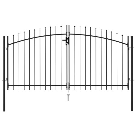 Cancela de valla doble puerta con puntas acero negro 3x1,5 m