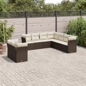 Set de sofás de jardín 9 pzas y cojines ratán sintético marrón by vidaXL, Garden sets - Ref: Foro24-3217843, Price: 599,48 €,...