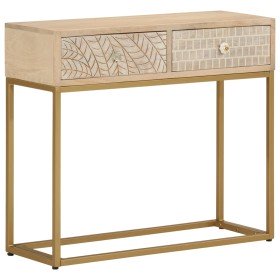 Mesa consola madera maciza de mango y hierro 90x30x76 cm