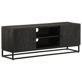 Mueble de TV madera maciza de mango y hierro negro 110x30x40 cm by vidaXL, Lockers and storage cabinets - Ref: Foro24-372007,...