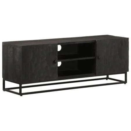 Mueble de TV madera maciza de mango y hierro negro 110x30x40 cm de vidaXL, Taquillas y armarios de almacenamiento - Ref: Foro...