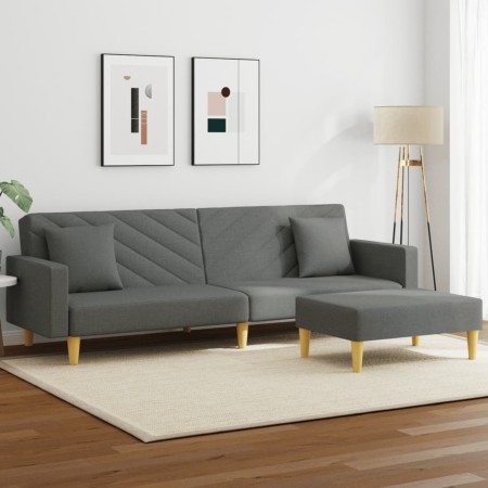 Sofá cama de 2 plazas con almohadas y taburete tela gris oscuro by vidaXL, Sofas - Ref: Foro24-3216259, Price: 332,24 €, Disc...
