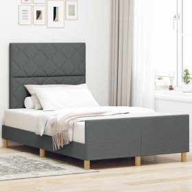 Estructura de cama con cabecera Gris oscuro 120 x 190 cm tela Estructura de cama con cabecera Gris oscuro 120 x 190 cm tela
