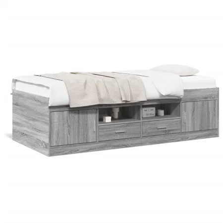 Tumbona con cajones madera ingeniería gris Sonoma 100x200 cm de vidaXL, Camas y somieres - Ref: Foro24-3280242, Precio: 190,8...